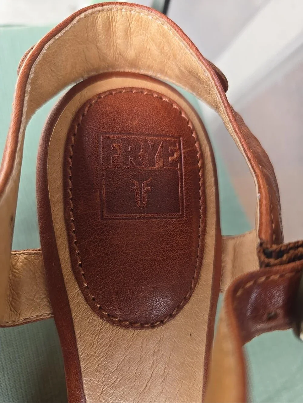 Frye Blair Cognac Leather Closed Toe Mary Jane Platform Wedges Size 10M